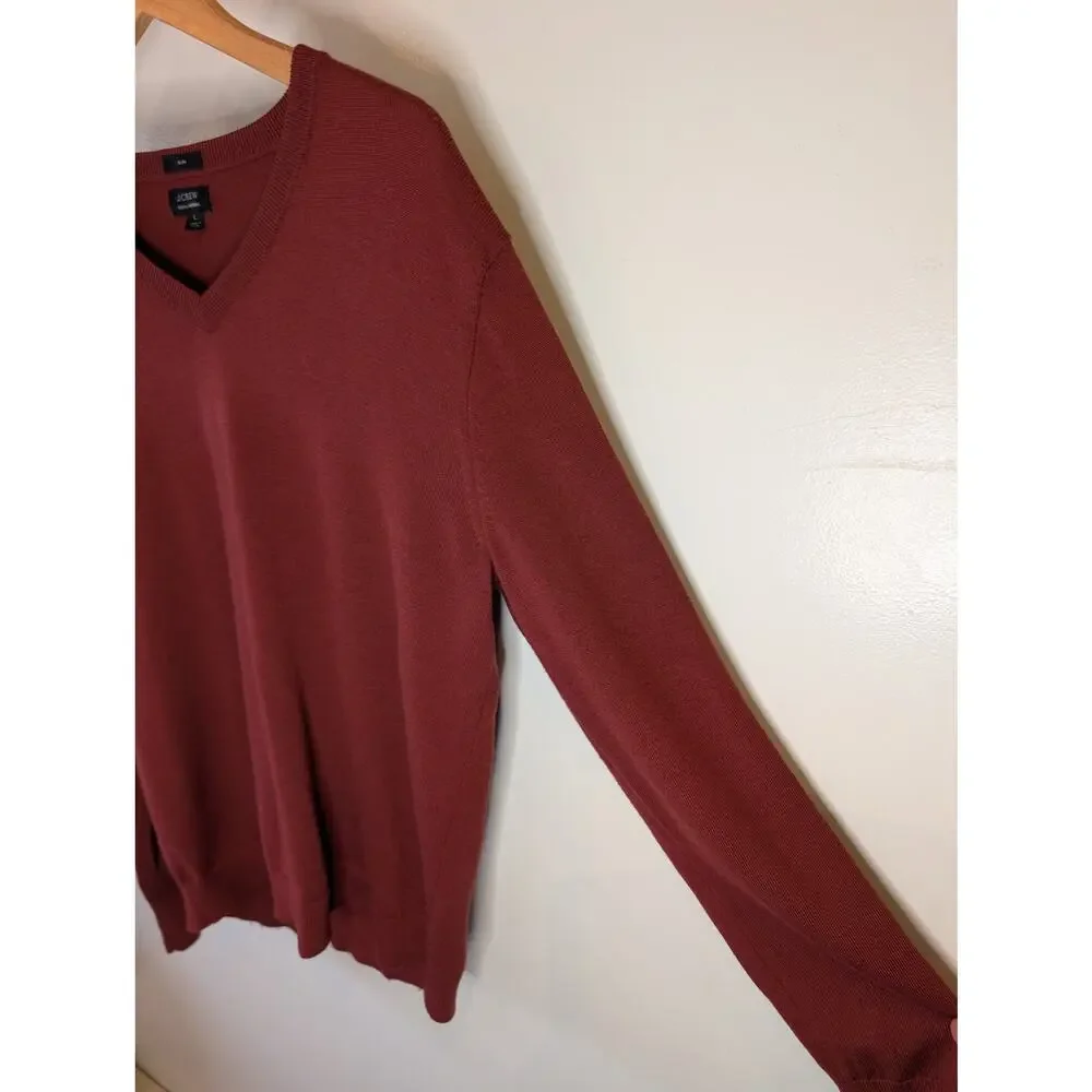 J.Crew 100% Merino Wool V-Neck Sweater Burgundy Slim Fit Mens Size L